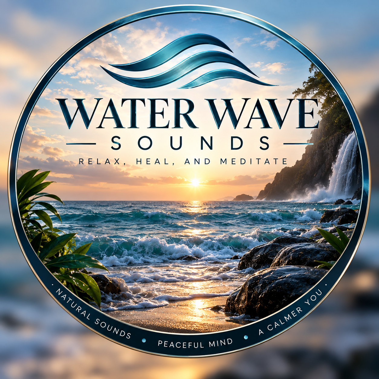 Water Wave Sounds ocean sunset logo